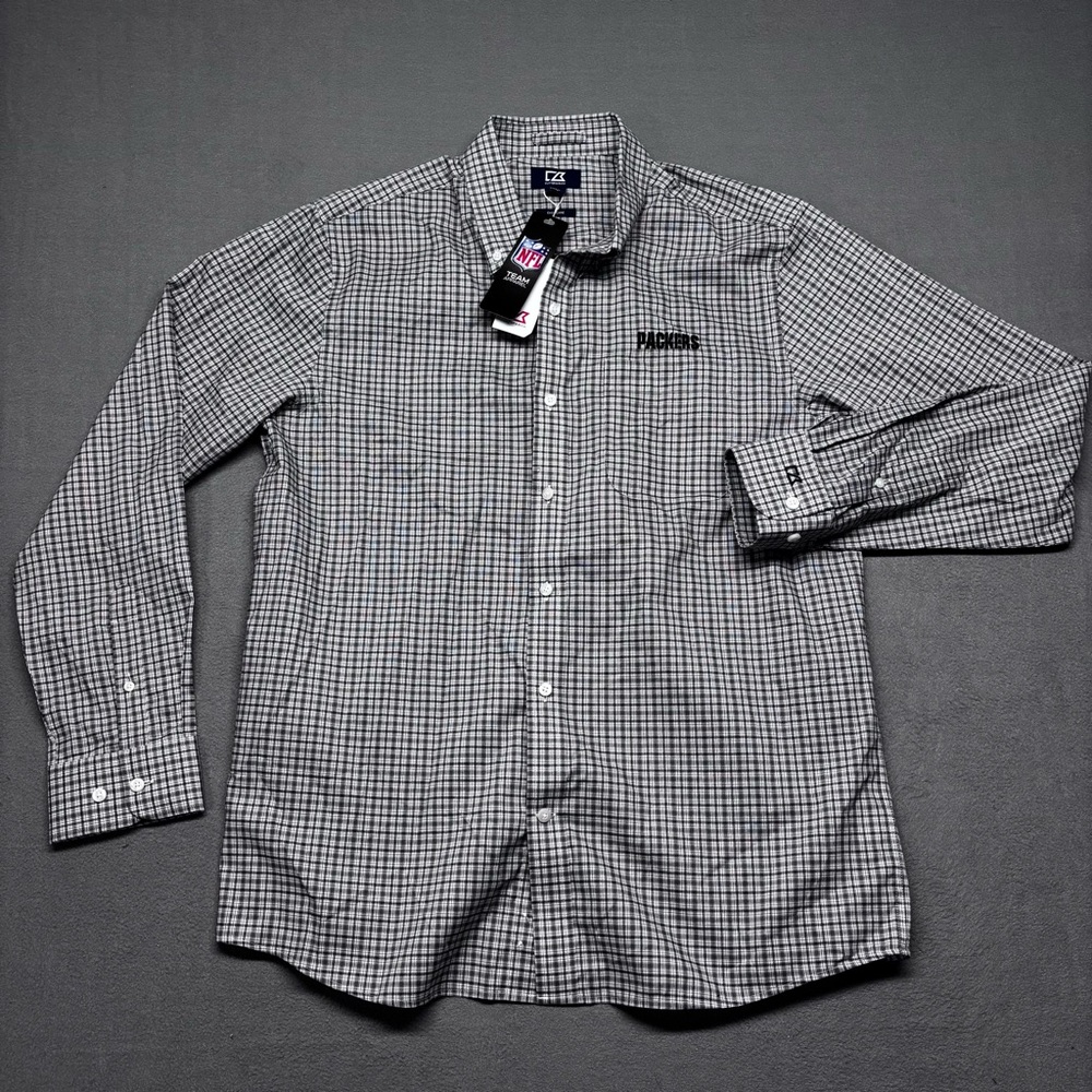 NWT Men’s Cutter & Buck Green Bay Packers NFL Men’s Long Sleeve Button Up Size L